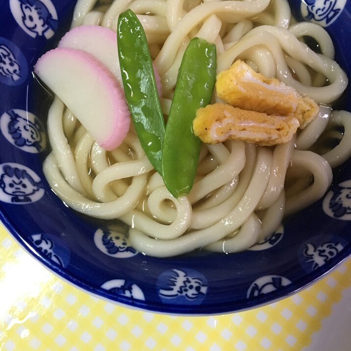 絹さやと卵焼きのあったかうどん(*^^*)☆